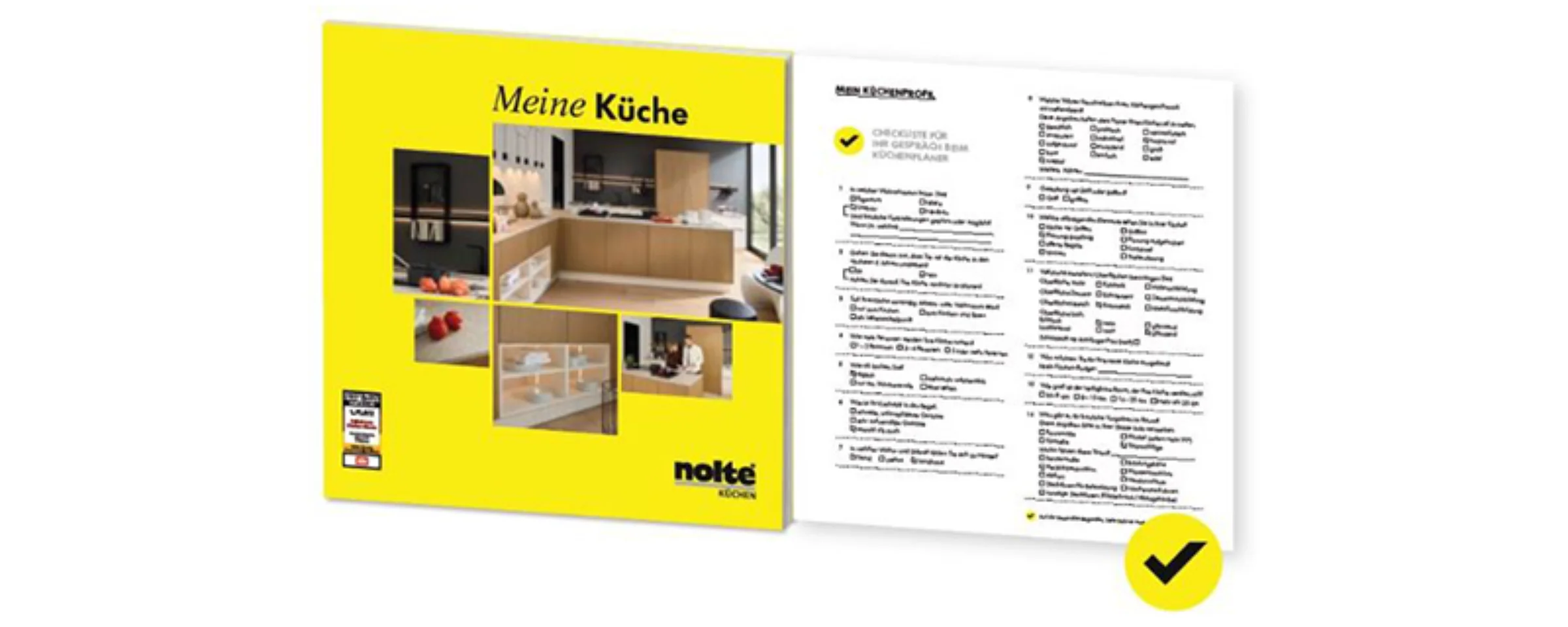 Una brochure mostra design di cucine moderne, con il logo di Nolte Kitchen.