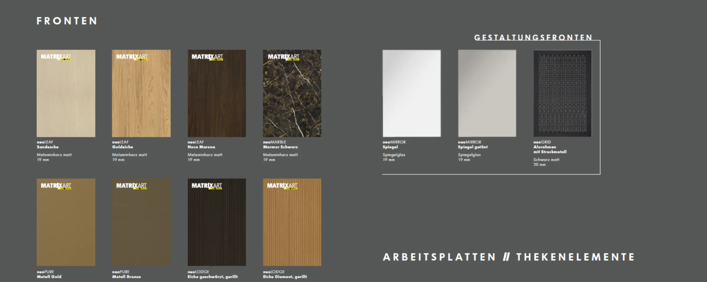 Diverse fronti e design di piani di lavoro di Nolte Kitchen.