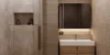 Bagno moderno con lavabo in legno e grande doccia, design di Nolte SPA.