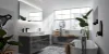 Bagno moderno con vasca freestanding e doppio lavabo, Nolte SPA.