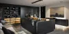 Cucina moderna in toni scuri con isola e eleganti armadi di Nolte Kitchen.