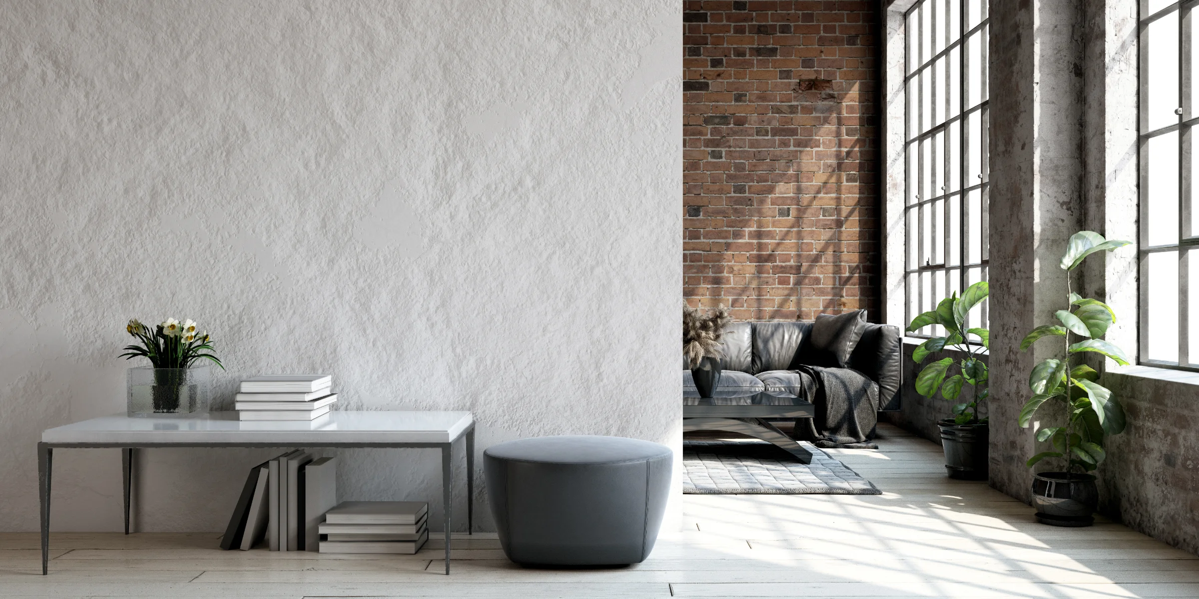 Un elegante soggiorno moderno con mobili di design e grandi finestre, Nolte Living.