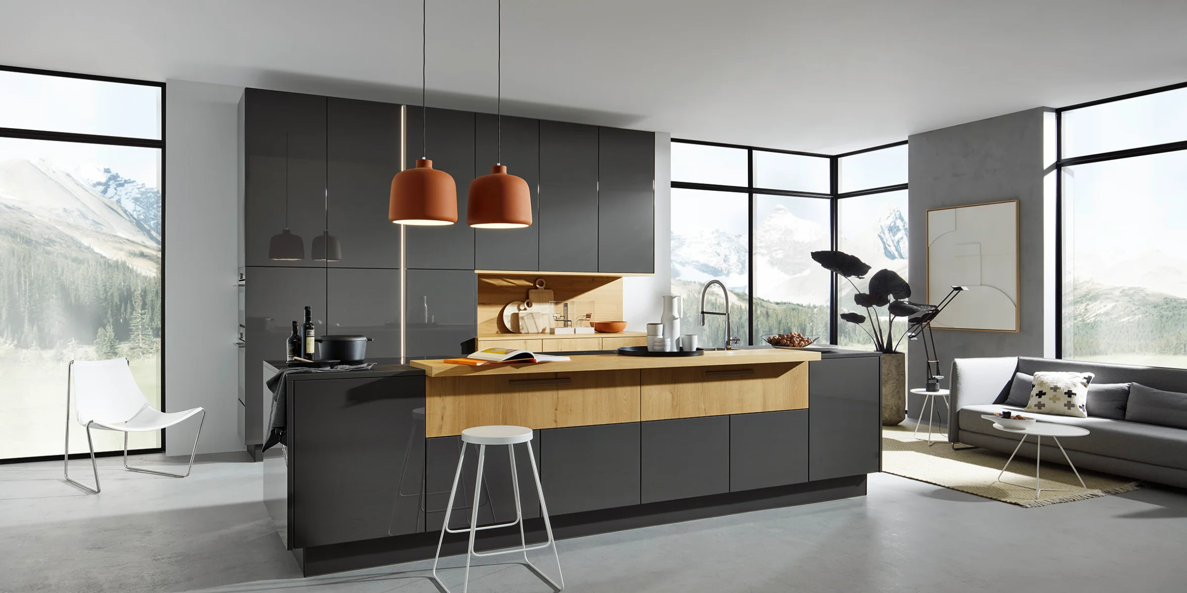 Cucina moderna con isola e grandi finestre, Nolte Kitchen.