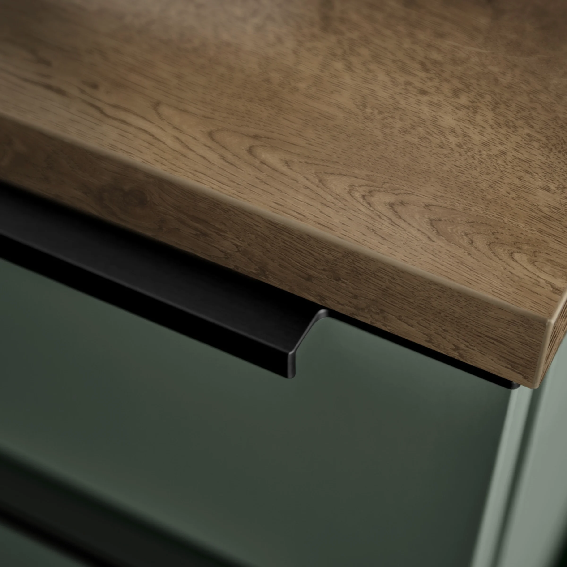 Bancone cucina in legno con base verde, Nolte Kitchen.