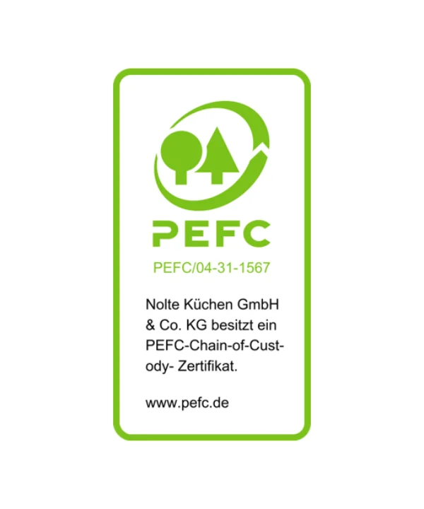 Un certificato PEFC dimostra che Nolte Kitchen utilizza materiali sostenibili.
